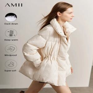 AMII 여성용 미니멀리스트 덕 다운 퍼퍼 코트, 경량 스탠드 칼라 라펠, 따뜻한 겉옷, 겨울 2025, 신상 재킷 12344052