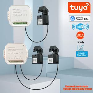 Tuya 스마트 라이프 WiFi 에너지 미터 80A 1/2 채널 클램프 앱 모니터 태양열 수출 및 수입 전력 AC100V/240V