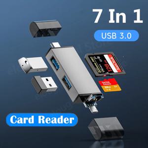 7 in 1 다기능 USB 3.0 카드 리더기 마이크로 TF SD 카드 메모리 리더기 USB 플래시 드라이브 타입 C 카드 어댑터 OTG