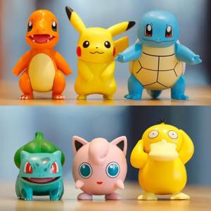 6pcs 피카추 포켓몬 애니메이션 피규어 장난감 모델 Charmander Psyduck Squirtle Jigglypuff Bulbasaur Kawaii 수집 인형 어린이 선물