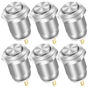 6pcs 12mm 순간 푸시 버튼 스위치 12V 방수 전원 푸시 버튼 작은 라운드 크롬 스테인레스 금속 2pin N/O