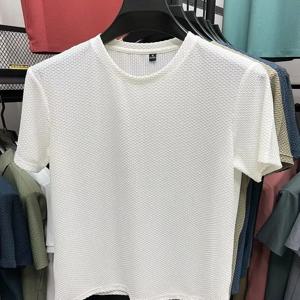 MINISO 대나무 메쉬 아이스 실크 티셔츠 남성용 반팔 라운드 넥 새로운 티셔츠 남성용 하단 셔츠 여름 솔리드 컬러 남성용 탑