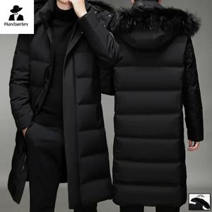 겨울 롱 다운 재킷 남성용 라이트 럭셔리 모피 칼라 후드 방풍 화이트 오리 따뜻한 코트 한국 두꺼운 스노우 퍼퍼 재킷