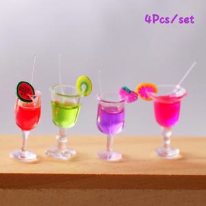 4Pcs 1:12 인형 집 미니어처 다채로운 칵테일 유리, 어린이를위한 바 음료 액세서리 역할 놀이 바 음료