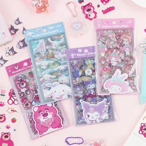 Sanrio 만화 스티커 세트 Cinnamoroll Kuromi 멜로디 키티 카와이 스티커 학생 문구 용품 생일 선물 도매