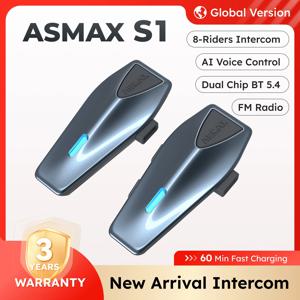 ASMAX S1 헬멧 인터콤 글로벌 버전 오토바이 메쉬 그룹 인터콤 음성 제어 멀티 오디오 블루투스 헤드셋 APP/IPX7/ENC 스노모빌/스키/ATV에 적합합니다