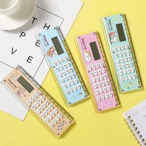 1pc 눈금자 계산기 만화 귀여운 학생 학습 용품 학습 문구 눈금자 MiNi 전자 눈금자 계산기 이중 사용