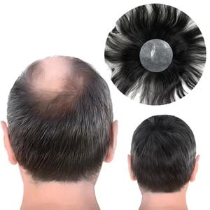 얇은 피부 PU 대머리 반점 유럽 머리 패치 남성용 가발 직경. 머리 교체 시스템에 8cm 머리 조각 접착제