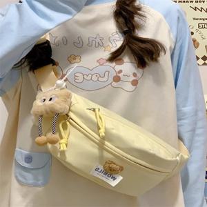 귀여운 곰 경량 크로스 바디 가슴 가방 캐주얼 일본식 신선한 레저 여성 허리 가방 나일론 패브릭 지퍼 클로저