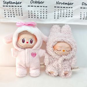 귀여운 인형 액세서리 옷 Onesie 17cm Labubu V1V2 미니 인형 의류 어린이 선물 가방 인형 털이 토끼 바디 슈트 세트
