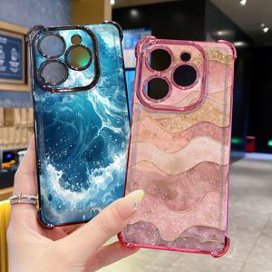 Infinix Hot 50i 40i 40 Pro 30 Play Smart 9 8 웨이브 대리석 클리어 도금 케이스 안티 드롭 커버