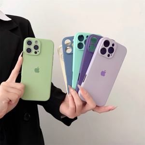 아이폰 15 16 Pro Max 14 13 12 11 Plus 용 무광 충격 방지 실리콘 폰 케이스, 풀 애플 로고 캔디 컬러 범퍼 케이스 커버