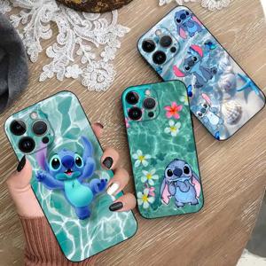 아이폰 15 16e 8 Plus 16Pro Max XR 11 SE 14 13 Pro XS X 12 Mini 7 6s 디즈니 만화 스티치 블랙 소프트 쉘 폰 케이스