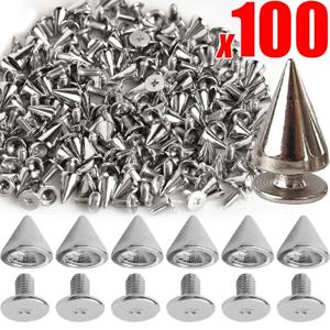 10/100pcs 펑크 금속 스파이크 더블 캡 실버 리벳 콘 스터드 DIY 가방 의류 스파이크 라운드 네일 리벳 공예 용품