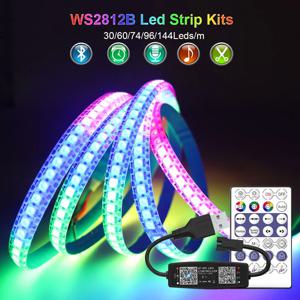 WS2812B LED 스트립 USB 블루투스 음악 컨트롤러 키트 개별적으로 주소 지정이 가능한 스마트 RGB LED 스트립 30/60/74/96/144Leds/m DC5V