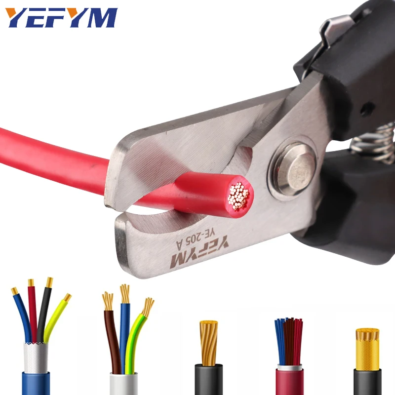 케이블 커터 스트리퍼 플라이어 YE-205/205A 산업용 레벨 커터 능력 24mm²/38mm² 직경 10mm/16mm 5CR13 강철 YEFYM 도구