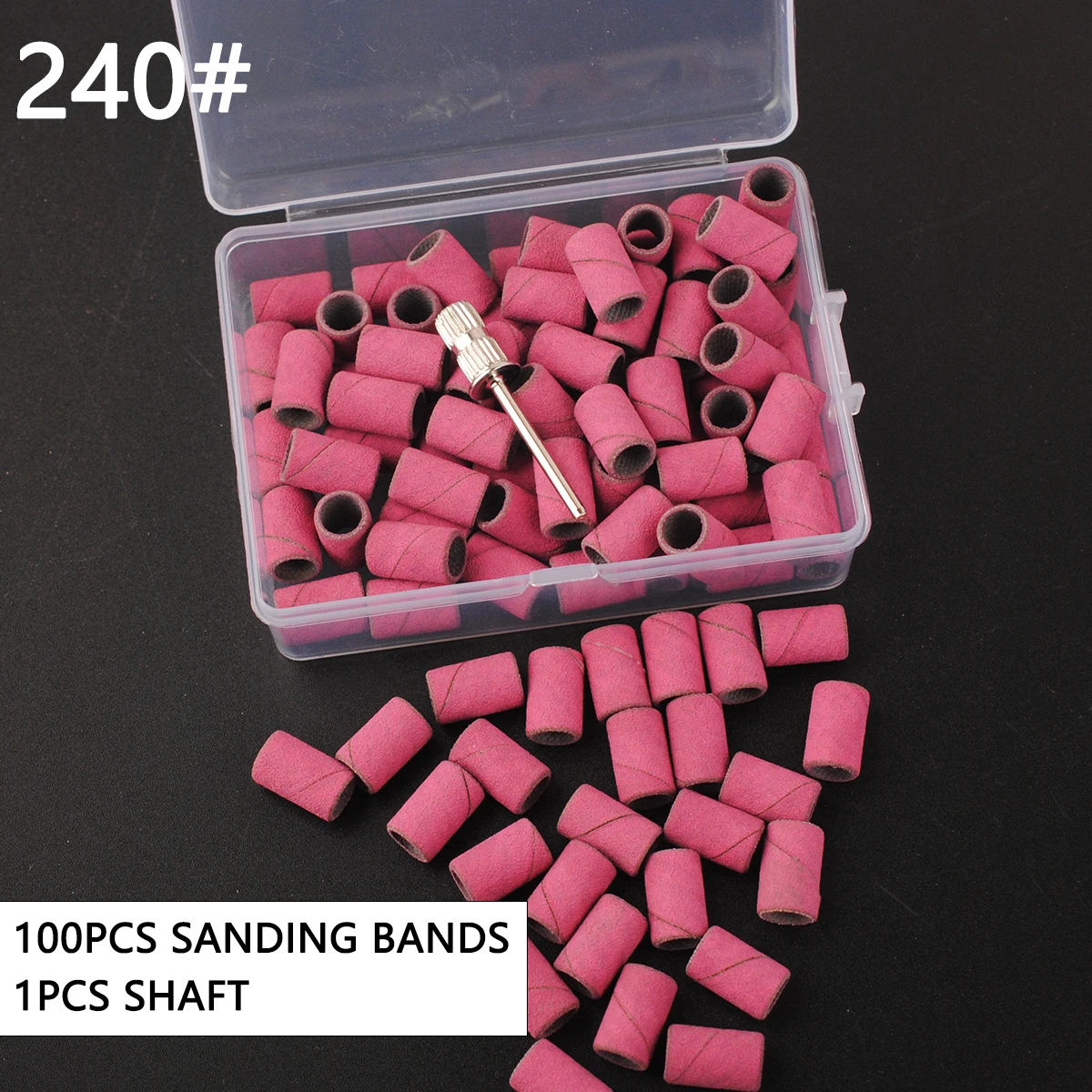 100Pcs 샌딩 밴드 1Pcs 금속 샤프트 세트 매니큐어 젤 제거를위한 네일 드릴 비트 죽은 피부 굳은 살 커터 드릴 비트