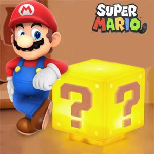 슈퍼 마리오 LED 물음표 야간 조명 음악 애니메이션 주변 장치 Toad 어린이 침실 머리맡 램프 USB 충전 선물