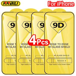 NNBILI 2-4Pcs iPhone 16 용 9D 화면 보호기 15 14 13 12 11 Pro Max 보호 유리 iPhone 16e 전체 커버 강화 유리