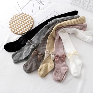 여자를위한 귀여운 Bowknot 스타킹 니트 코튼 겨울 여자 스타킹 높은 허리 어린이 팬티 스타킹 아기 소녀 유아 스타킹