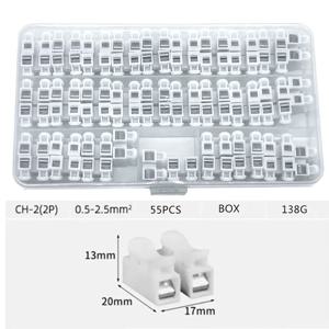 BOX 55 PCS CH-2 스프링 와이어 퀵 커넥터 2p 전기 압착 단자 블록 스플 라이스 케이블 클램프 Easy Fit Led Strip
