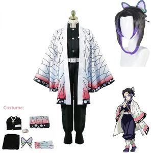 애니메이션 악마 슬레이어 Kimetsu Geen Yaiba Kochou Shinobu 코스프레 Kostuum Pruik 세트 기모노 유니폼 할로윈 애니메이션 Kostuums Voor Kid