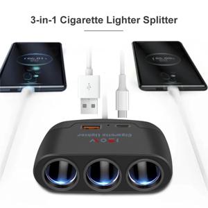 자동차 소켓 USB C 타입 고속 충전기 담배 라이터 분배기, DVR GPS 자동차 액세서리용 전화 전원 어댑터, 3 in 1, 12V 120W