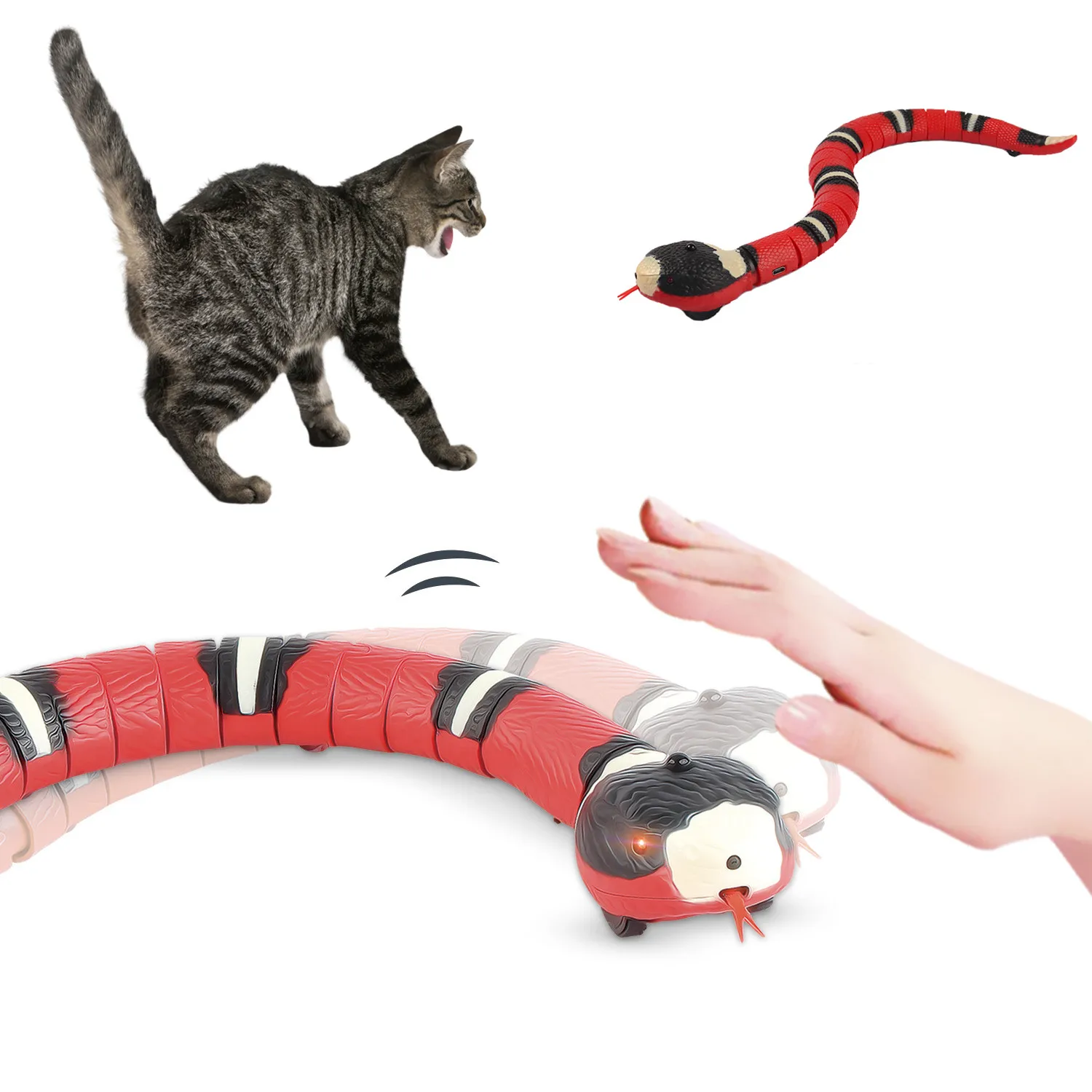 스마트 감지 대화 형 고양이 장난감 자동 전자 뱀 고양이 놀리는 놀이 고양이 개 애완 동물을위한 USB 충전식 새끼 고양이 장난감