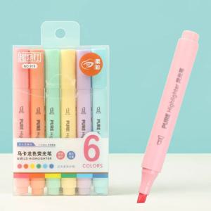 6 개/대 파스텔 컬러 마카롱 형광펜 펜 마커 펜 형광펜 드로잉 형광펜 귀여운 편지지 학교 용품