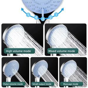 크롬 도금 레인폴 샤워 헤드 5가지 모드 조절 가능 절수형 욕실 핸드헬드 샤워 스프레이어 노즐 욕실 액세서리