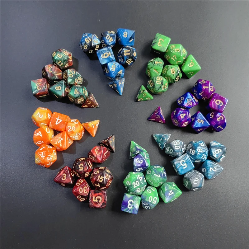 7 Pcs1set 갤럭시 시리즈 스타일 DND 주사위 세트 D4 D6 D8 D10 D12 D20 TRPG Dungeons & Dragons 보드 게임용 다면 주사위
