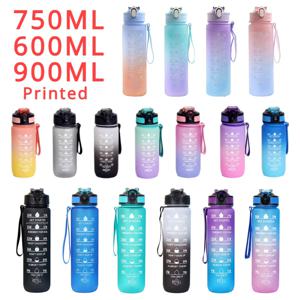 3 크기 스포츠 물병 그라디언트 색상 동기 부여 병 시간 마커 누출 방지 컵 체육관 야외 Drinkware