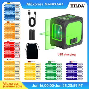 HILDA 미니 레이저 레벨 셀프 레벨링 그린 빔 레이저, 수평 및 수직 크로스 라인, USB 충전, 2 라인