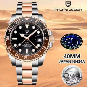 PAGANI DESIGN 2024 40MM 새로운 GMT 남성용 기계식 시계 NH34 AR 사파이어 자동 시계 100M 방수 스포츠 시계 남성용 ﻿