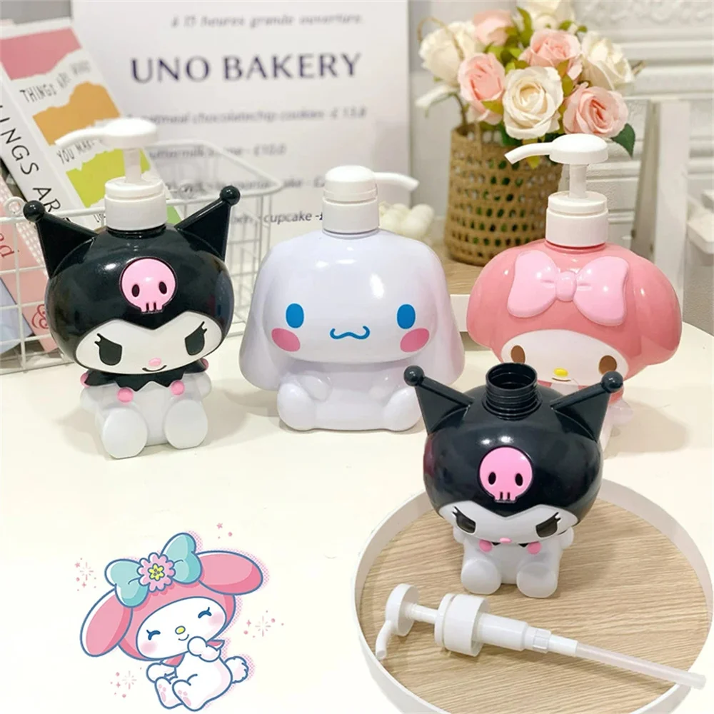 450/780ML Sanrio Cinnamoroll Kuromi Mymelody 만화 샴푸 컨디셔너 병 디스펜서 액체 비누 용 리필 용기