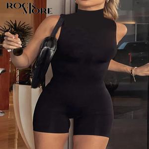 Rockmore 여성용 블랙 스키니 민소매 점프수트, 바디 쉐이핑 롬퍼 원피스 바디수트, 섹시한 바디콘 플레이수트, 패션