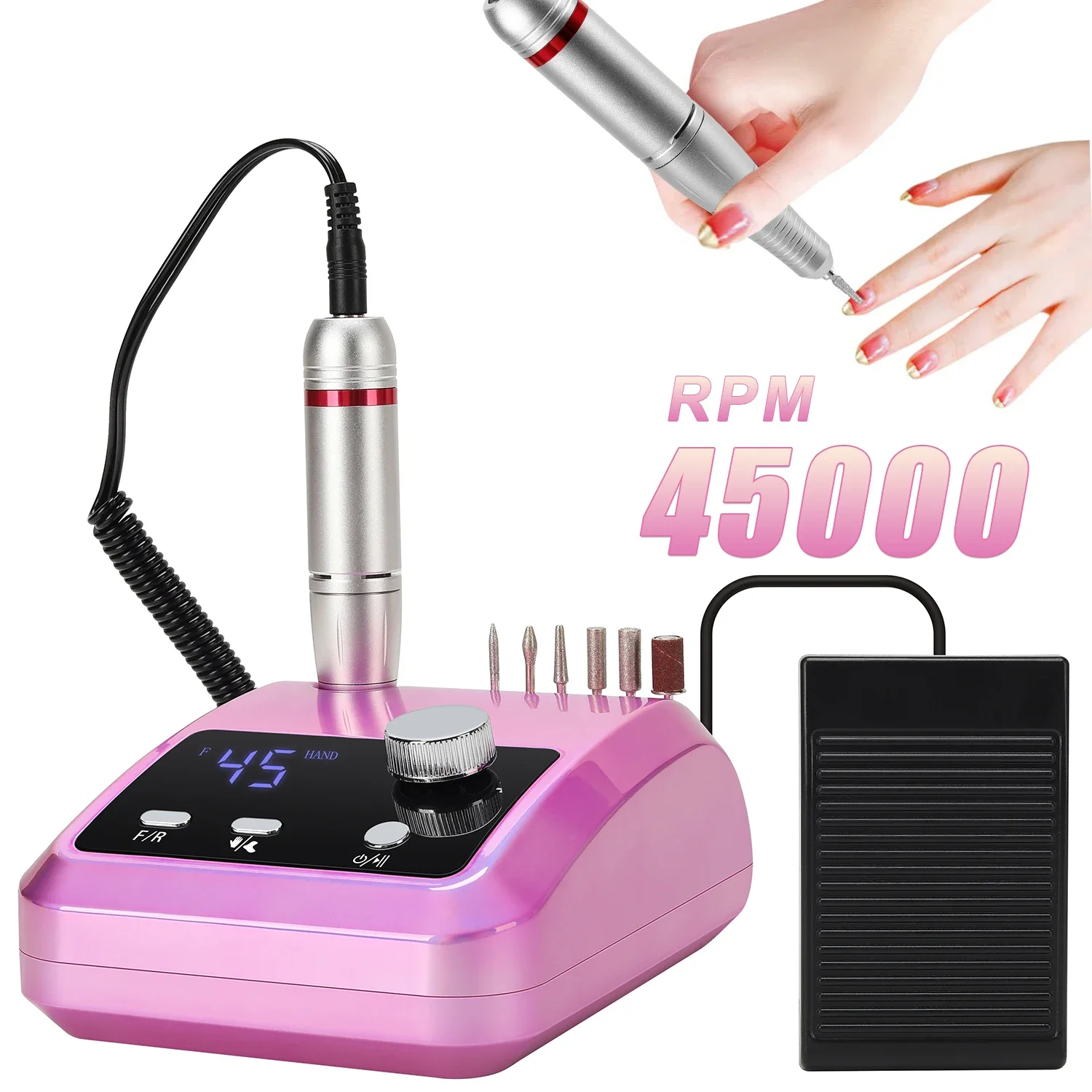 45000RPM 전동 네일 드릴 머신, 네일용 전동 파일 HD 디스플레이 금속 매니큐어 펜 전문 네일 라우터 샌더