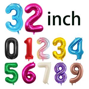대형 포일 생일 풍선, 헬륨 번호 풍선, 0-9 생일 축하, 웨딩 파티 장식, 샤워 대형 피규어 글로보, 32 인치
