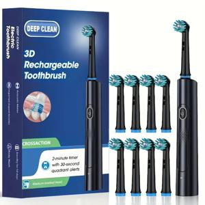 스마트 회전 타이밍 전동 칫솔, 4개 헤드가 있는 충전식 회전 칫솔, 5가지 모드 설정 치아 미백 구강