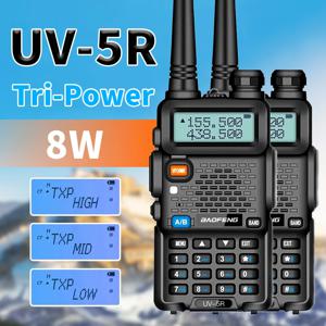 바오펑 UV-5R 무전기 세트 2개, 5W/8W VHF UHF FM 라디오 듀얼 밴드 햄 128CH 휴대용 장거리 양방향 무전기