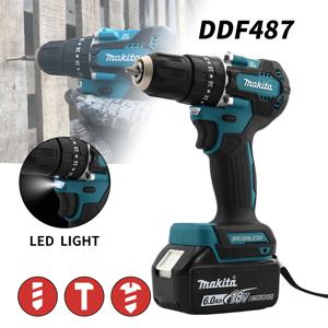 Makita DDF487 무선 임팩트 드릴 전기 스크루 드라이버 드라이브 고속 회전 조절 식 전기 드릴 제조 도구