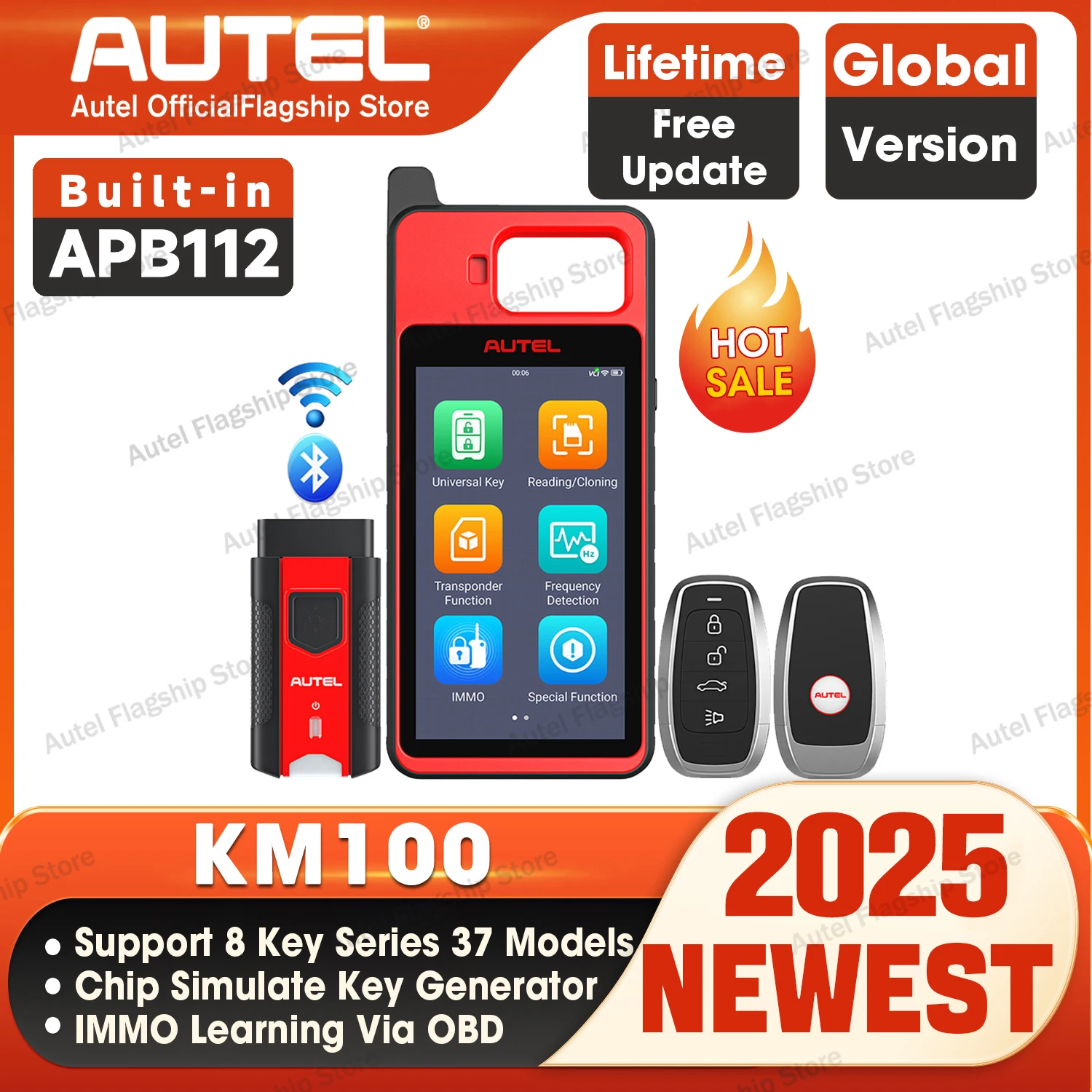 Autel KM100 키 프로그래머 V200 범용 키 생성기, 평생 무료 업데이트, PK IM508 IM608 IMMO