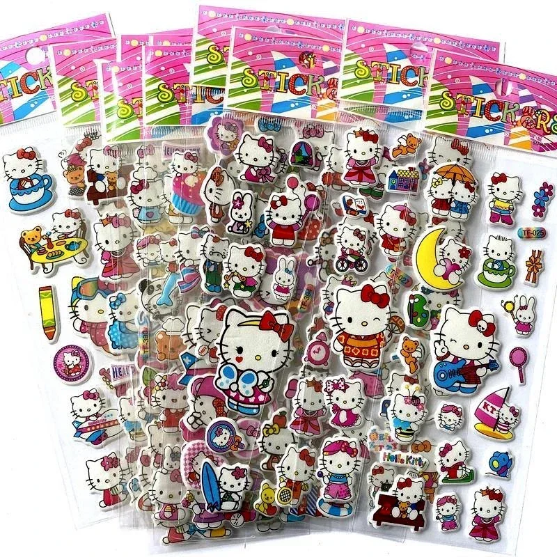 12PCS Kawaii 헬로 키티 버블 스티커 3D 장식 데칼 귀여운 어린이 보상 푹신한 스티커 편지지 용품 어린이 장난감