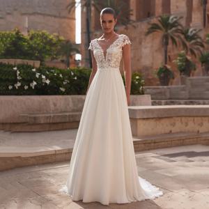 보호 여성 A라인 레이스 웨딩 원피스, 모자 소매, V넥 오픈 백, 럭셔리 레이스, 우아한 신부 가운, 맞춤형, 2025