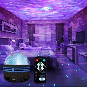 LED 갤럭시 프로젝터 야간 조명 USB 회전 매직 스타 문 램프 원격 제어 침실 어린이 방 장식을위한 다채로운 하늘 빛