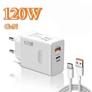 총 120W USB GaN 충전기 유형 C 고속 충전 PD 휴대 전화 IPhone 15 Pro Xiaomi Samsung S24 용 빠른 충전 벽 어댑터