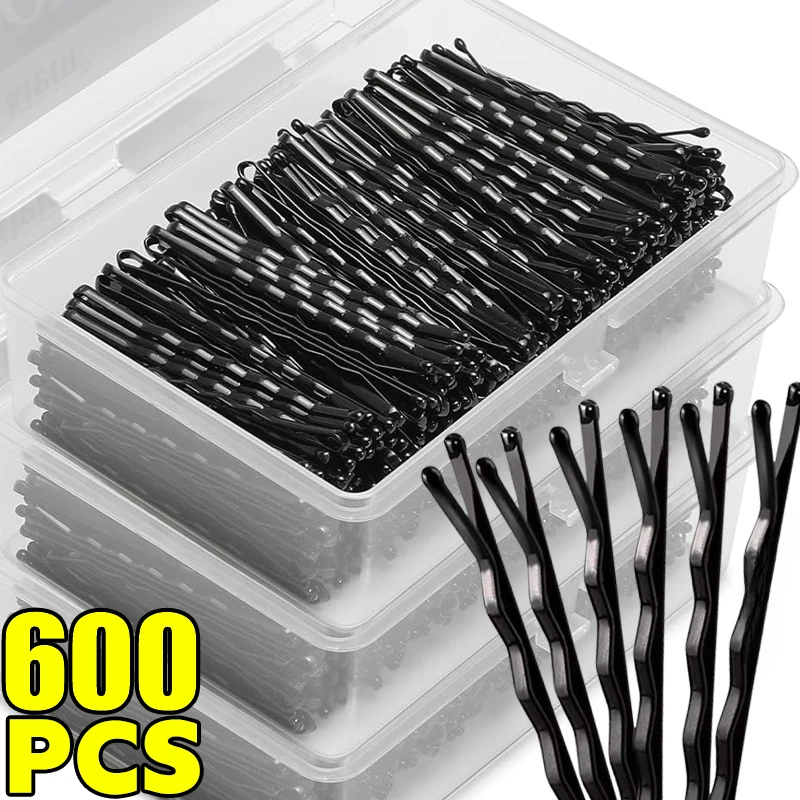 60/600pcs 블랙 스트레이트 라인 헤어 클립 U 자형 바늘 레이디 헤어핀 곱슬 물결 모양 그립 여성 바비 핀 스타일링 헤어 액세서리