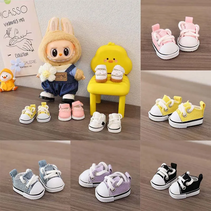 17cm 코튼 인형 용 3.8cm PU 가죽 신발 Labubu 신발 부츠 장난감 캔버스 신발 DIY 인형 액세서리 LABUBU 용 장난감