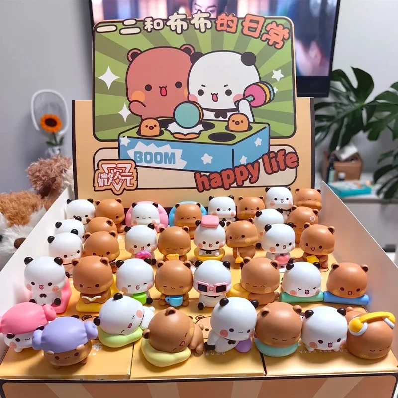 새로운 오리지널 팬더 Bubu 및 Yier 일상 생활 시리즈 블라인드 박스 장난감 귀여운 만화 팬더 곰 인형 무작위 블라인드 박스 어린이 선물