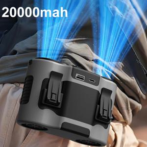 20000Mah 허리 팬 야외 스포츠를위한 이중 바람 콘센트 미니 웨어러블 교수형 목 팬과 휴대용 클립 팬